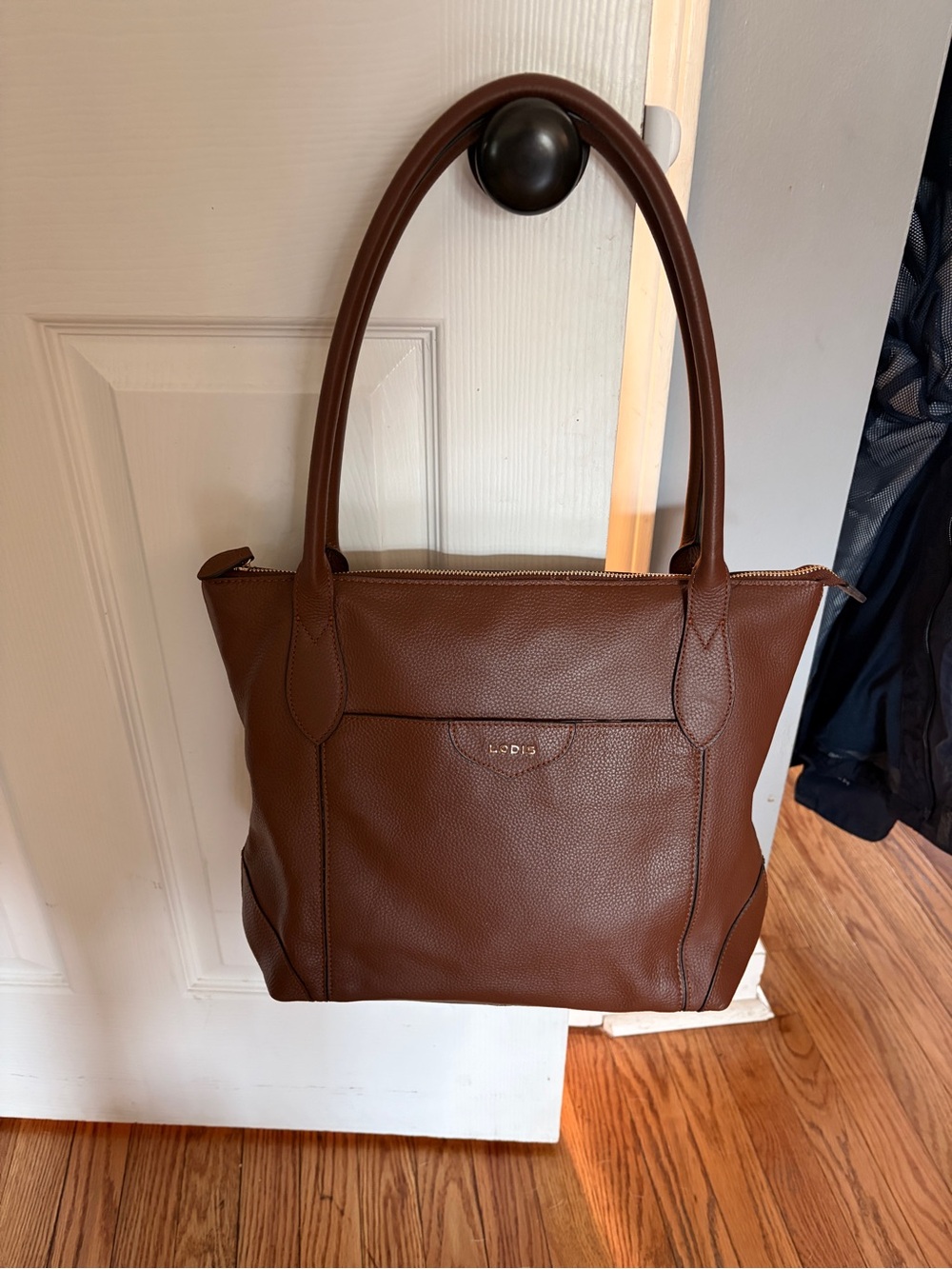 Lodis Chestnut Brown Pebbled Leather Tote